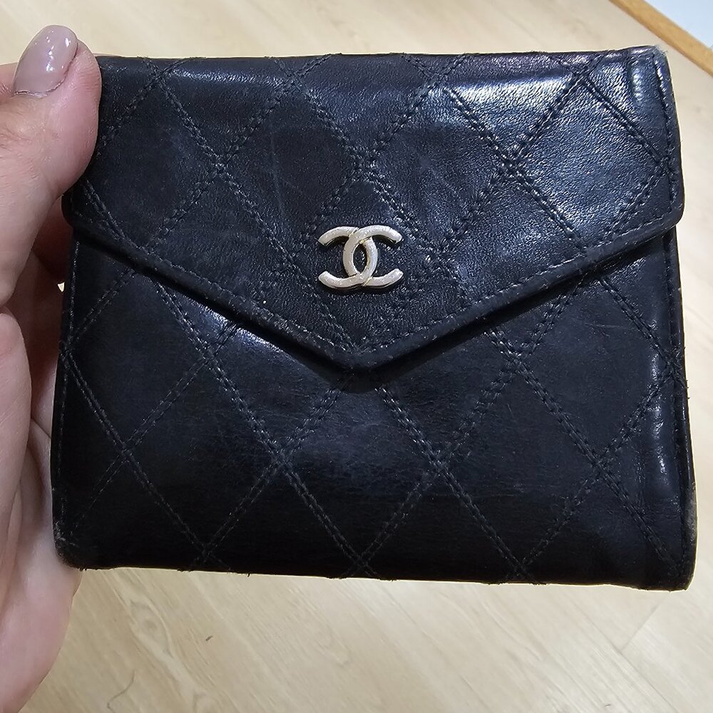 Chanel black genuine leather wallet